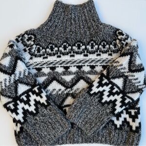 H&M Chunky Fair Isle Turtleneck Sweater in Black, Gray & White